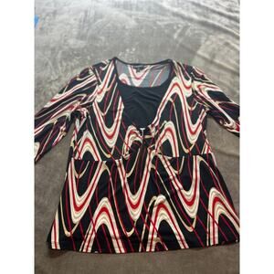 Lane Bryant Shirt Womens Size‎ 18/20 Black Red Stretch Top 3/4 Sleeve Scoop Neck